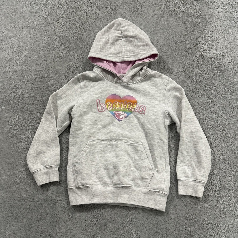 Rivalry Threads Softest Fleece Hoodie Youth Kids M 7 Gray Beavers Graphic Print